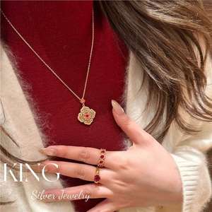 Collier pendentif fleur en argent sterling 925 plaqué or avec incrustation de nacre, bijoux fins pour femmes, King Silver Jewelry - Product Image 5