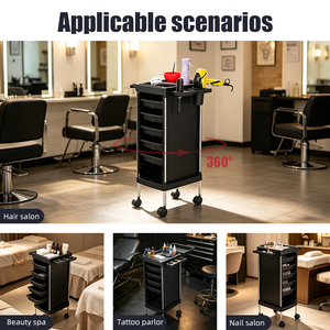 Carrito <span class=keywords><strong>Profesional</strong></span> para Salón <span class=keywords><strong>de</strong></span> Belleza con 5 Cajones, Carrito Rodante Negro <span class=keywords><strong>de</strong></span> ABS Resistente, Organizador para Estilistas <span class=keywords><strong>de</strong></span> Peluquería - Product Image 6