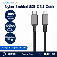 Câble USB 3.1 Gen 1 prêt à être expédié, tressé en nylon, charge rapide 20V 5A 100W 10Gbps, coque en aluminium, cordon Type C avec LOGO, commande en gros