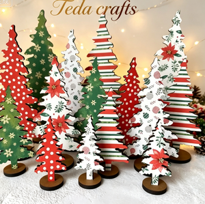 Personnalisation Gratuite Décoration de Noël Rustique Impression UV Personnalisée Mini Arbre de Noël en Bois avec Service de Découpe Laser - Product Image 1