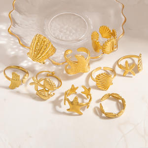 European American Style Titanium Steel Ring Women Seashell Star Ocean Series Open Ring <b>Light</b> Luxury High End Feel Jewelry Gift - Product Image 1