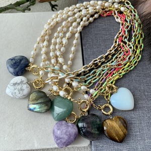 <span class=keywords><strong>BD</strong></span>- B5277 grande pierre pendentif collier coeur perle d'eau douce chaîne collier fin luxe collier bijoux femmes - Product Image 4