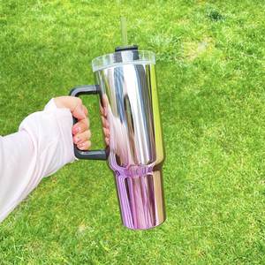 New 40Oz Sublimation <b>Mirror</b> Double Wall Magic Water Bottle Ombre Color Luxury Electroplated Tumbler With Straws - Product Image 2