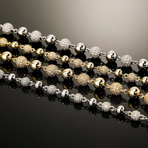 For European American 6-8mm Copper Zircon Inlaid <b>Ball</b> Ice Beads Unisex Hip Hop Necklace <b>Bracelet</b> Wholesale - Product Image 1