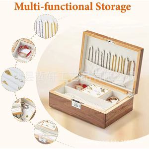Wooden Jewelry <b>Storage</b> Box Double Layer With Drawer For <b>Rings</b> Necklaces Bracelets And Watches Gift Box Solid Color Rectangle - Product Image 3