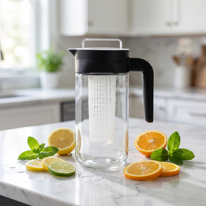 Pichet à eau <span class=keywords><strong>en</strong></span> <span class=keywords><strong>verre</strong></span> de 1100ml pour infusion de fruits et de thé avec couvercle et poignée <span class=keywords><strong>en</strong></span> <span class=keywords><strong>plastique</strong></span> - Product Image 4