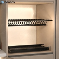 Rak Piring Modern dari Baja Anti Karat Beneox, Rak Pengering Piring untuk Lemari Dapur 600 mm, Dua Tingkat, Modular, dengan Baki Penampung Air
