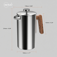 Vente en gros d'usine Bsci Cafetière à presse française 1L Presse à café française en acier inoxydable avec manche en bois massif