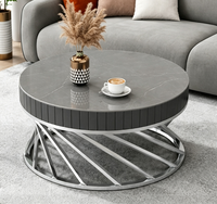 Table basse ronde élégante avec base en acier inoxydable et plateau miroir noir, table de salon, table de centre pour hôtel, meubles d'appartement