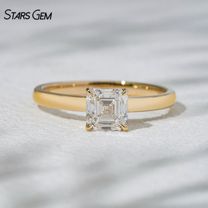 Anillo de Compromiso Unisex Solitario Clásico de Oro Amarillo de 18K con Diamante Cultivado en Laboratorio de Corte Asscher de 1ct 5.6*5.6mm y 75% de Pureza de Starsgem, 2.8g - Product Image 1