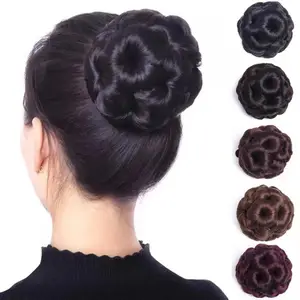 Pabrik ekstensi rambut keriting klip dalam Sanggul rambut untuk wanita Sembilan bunga tahan panas serat sintetis Chignon Bud
