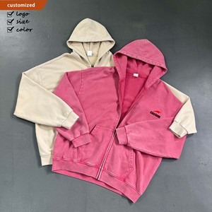 Hoodie zippé délavé décontracté surdimensionné à épaules tombantes et coupe carrée effet soleil délavé personnalisé pour hommes - Fabricants de vêtements - Product Image 1