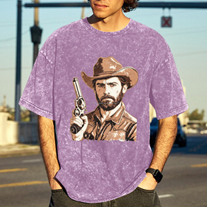 T-shirt <span class=keywords><strong>Homme</strong></span> Vintage Oversize Imprimé Cowboy et Revolver, Effet Délavé, Style Streetwear, Personnalisable (POD), Vente en Gros, Stock USA - Product Image 5