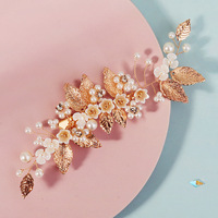 Peigne à cheveux de mariée style Mori, plaqué or, alliage, pierre œil de chat, strass, fleur, accessoire de mariage forêt, 14CM, fait main, cadeau