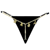 Vente en gros de culottes sexy pour femmes avec lettres en strass, chaîne dorée, string, bijoux en cristal, lingerie pour filles, prêtes à être expédiées