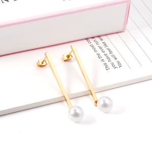Boucles d'oreilles pendantes en perles en acier inoxydable pour femmes, longues chaînes, étanches, plaquées or 18 carats - Product Image 3