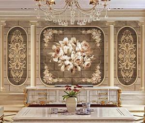 Papier peint mural de luxe pour salon, canapé, télévision, chambre à coucher, chevet, télévision, motif classique européen - Product Image 2