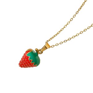 Colliers pendentifs mignons en émail (fruits, homard, champignon) plaqués or 18 carats en acier inoxydable, colliers délicats pour femmes, vente en gros - Product Image 5