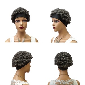 Perruques courtes bouclées pour femmes avec bandeau, en cheveux humains gris, pour le Nouvel An chinois - Product Image 3