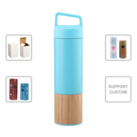 Botol air teh kayu besi tahan karat 304 kustom cangkir kopi mulut lebar Tumbler bambu botol termo dengan Infuser teh