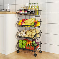 MasterACCT 3Tcart2 Metal Keukenrek 3 Planken voor Fruit- en Groentebewaring Duurzame Vloerwagen Organizer Stapelbare Mandjes