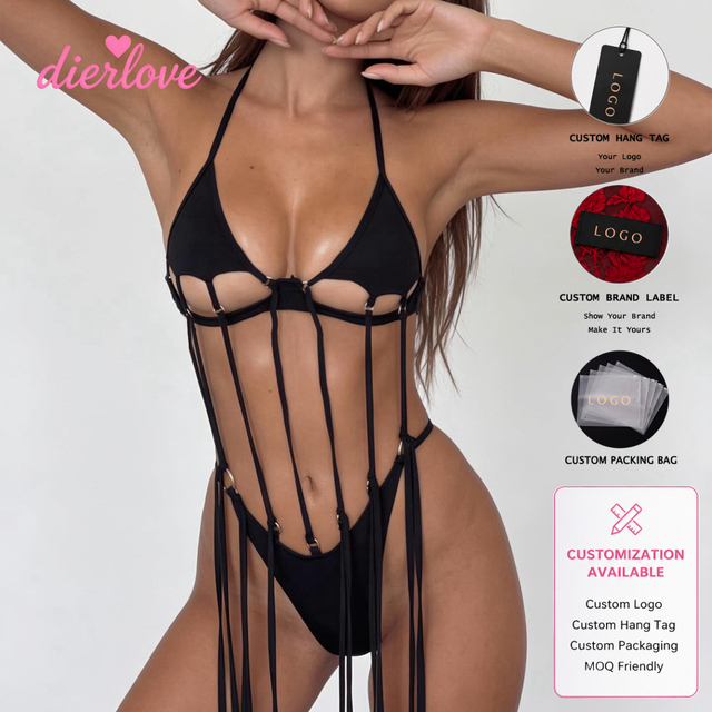 Halter Cutout Triangle Bra Metal Ring Strappy Vertical Cage Mature Plus Size Bulk Custom Logo Harness Strappy Bodysuit