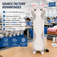 Peluche chat en tissu de coton, coussin doux anti-stress, couleur personnalisable, broderie, vernissage UV, durable, faible MOQ