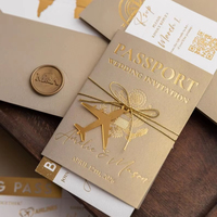 Suite d'invitations de mariage « Passeport Or » sur le thème du voyage de luxe pour mariage à destination – Carte d'embarquement