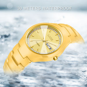 Reloj de cerámica dorado LIGE LG89267 para mujer, reloj de pulsera, cristal de diamantes de imitación, cuarzo analógico, resistente al agua, caja de reloj de vestir elegante - Product Image 5