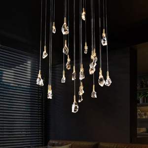 Lámpara de escalera de luz colgante de oro rosa nórdico, Araña de cristal K9 de esfera espiral moderna larga grande - Product Image 3