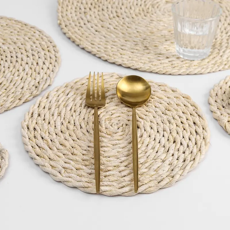 Napperons tissés décorés de mariage pour table à manger, rotin tressé naturel, paille de maïs, assiettes en osier, chargeur pour mariage