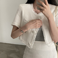 Collection d'été professionnelle sur mesure, directement de l'usine : Ensemble deux pièces pour femme, veste ample en tweed et jupe taille haute enveloppante