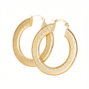 Pendientes de aro dorados para mujer, chapados en oro de 18 quilates, aleación de zinc, estilo clásico, joyería de moda, pendientes redondos grandes - Product Image 1