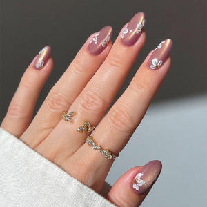 <span class=keywords><strong>Uñas</strong></span> <span class=keywords><strong>Postizas</strong></span> <span class=keywords><strong>de</strong></span> Material ABS en Forma <span class=keywords><strong>de</strong></span> Almendra, Estilo Francés, Color Naranja Dorado, Diseño <span class=keywords><strong>de</strong></span> Flores 3D, <span class=keywords><strong>Uñas</strong></span> a Presión, Más Vendidas - Product Image 1