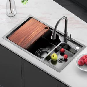 Évier de cuisine noir et or en acier inoxydable 304 épaissi à cuve unique grande taille pour usage domestique – Offre spéciale - Product Image 1