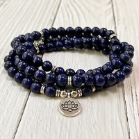 Collier Pendentif Islamique Géométrique 108 Perles Lotus Pierre de Guérison Nœud de Prière Méditation Yoga Chakra Cadeau
