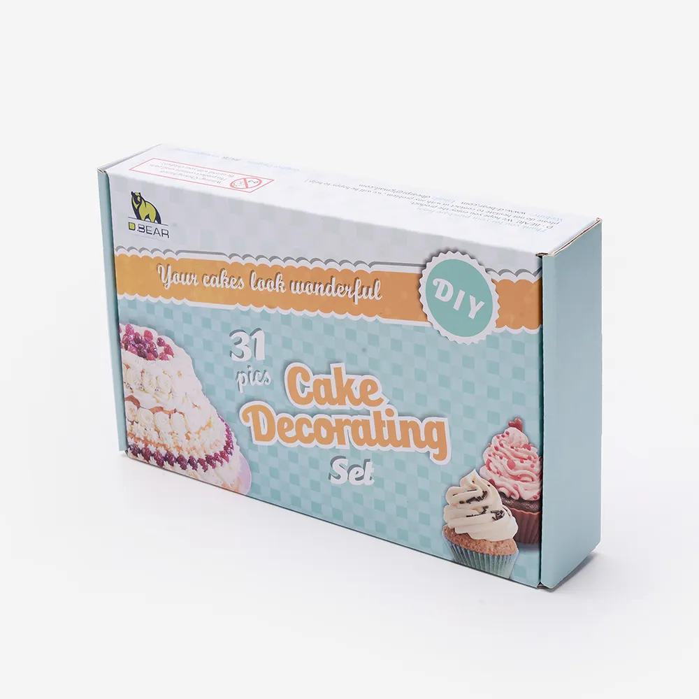 Ücretsiz örnek gıda özel Logo oluklu el yapımı yuvarlak kek kutusu özel tasarım OEM beyaz tahta karton Kraft şeker tozu kutusu