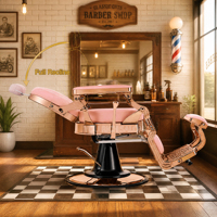 Fauteuil de Barbier Luxe Rose Doré Plaqué Or, Mobilier Vintage, Relevage Hydraulique, Pivotant à 360° pour Hommes, Station de Rasage et de Toilettage