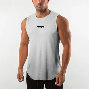 sando singlet Suppliers-Camisa sem mangas para academia e musculação, de malha, para corrida, verão, solta, musculação, com dedo, regata, músculo, masculino