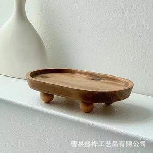 Wooden Oval <b>Tray</b> With Legs Solid Wood <b>Storage</b> <b>Tray</b> For Home Decor Bedroom Jewelry Key Holder Fragrance Diffuser Stand - Product Image 2