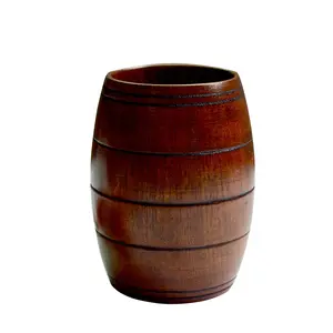 Sour Date Wood Barrel Shape Beer Mug Classic Natural Solid Wood Drinking Cup Handmade Tea Cup 220-350ml