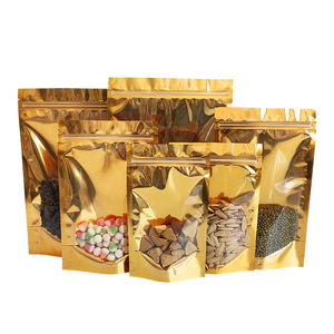 Sacs alimentaires transparents en <span class=keywords><strong>plastique</strong></span> doré, résistants à l'humidité, laminés, avec fermeture éclair, à fond plat, refermables, en stock - Product Image 3