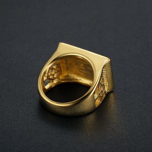 Men's Gold Plated <b>Titanium</b> Steel <b>Ring</b> With Arabic Script Pave Setting Hip Hop Style Jewelry Gift For Men - Product Image 4