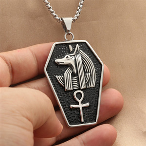 Men's Stainless Steel Hexagon Pendant Necklace With Dog <b>Head</b> And Ankh Symbol Punk Retro <b>Style</b> - Product Image 4