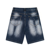 Nouveau style Short en jean imprimé effet éclaboussures d'encre, coupe droite, décontracté d'été, style urbain, pour homme, en coton, Y2K, patchwork déchiré
