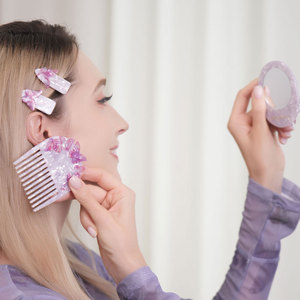 BSCI Factory's Fashionable <strong>Butterfly</strong> Shaped Acetate <strong>Comb</strong> with Mirror Comfortable Portable Daily Style for Home Use - Product Image 5