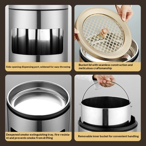 Poubelle commerciale en acier inoxydable avec cendrier intégré, pour hall, centre commercial, <span class=keywords><strong>hôtel</strong></span>, bac à déchets de fruits, couvercle à bascule, utilisation extérieure, double tambour intérieur - Product Image 5