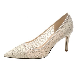 Escarpins de luxe pour femmes, élégants, à talons hauts, en maille ornée de strass, chaussures de mariage - Product Image 1