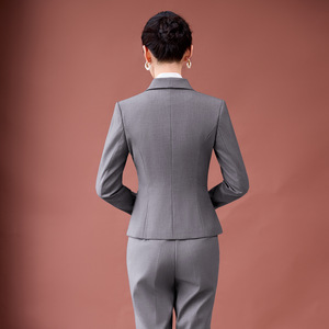 Navy Blue Women's Suit Set Long Sleeve Autumn Office Lady Anti-Wrinkle Polyester Fabric - Product Image 4