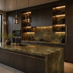 Losa de Mármol Verde Selva Tropical con Vetas de Raíz de Árbol para Paredes Interiores de Lujo, Pisos, Encimeras y Decoración - Product Image 4